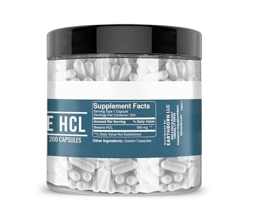 Earthborn Elements Betaine HCL, 200 Capsules, Lab-Tested, No Filler or Additives