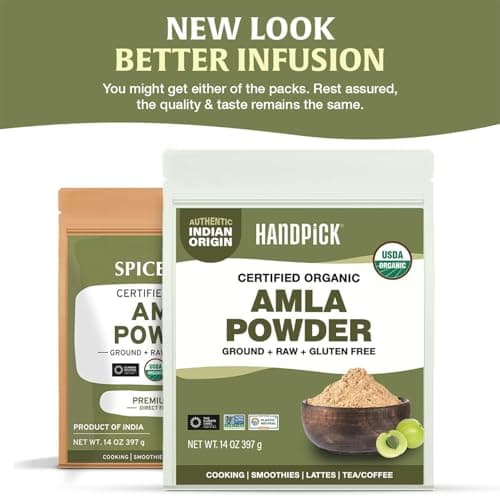HANDPICK Organic Amla Powder (14oz) Amalaki, USDA Organic, Non-GMO | 100% Raw and Natural - Lab Tested for Purity | Indian Gooseberry Powder | Resealable Zip Lock Pouch