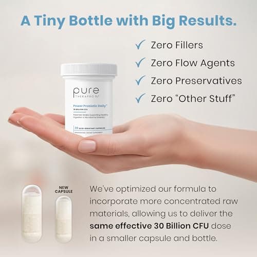 Pure Therapro Rx Power Probiotic Daily - 30 Acid-Resistant Capsules | 4 Proven Strains - 30 Billion CFU/Capsule | Patented Activ-Vial Desiccant Bottle to Ensure Freshness | NO Refrigeration Required