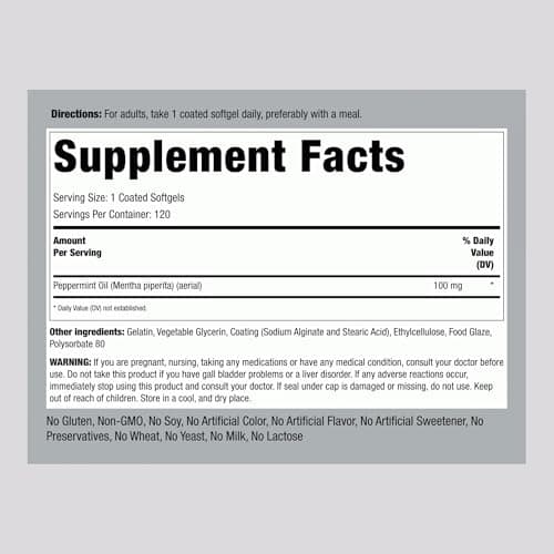Piping Rock Peppermint Oil Softgel Capsules | 100mg | 120 Pills | Therapeutic Grade Extract | Non-GMO, Gluten Free Supplement