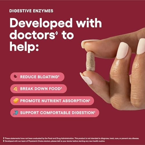 Physician's CHOICE Digestive Enzymes for Bloating & Digestion - Fast-Acting 16 Enzyme Formula with Organic Prebiotics & Probiotics for Gut & Digestive Health - Meal Time Discomfort Relief - 60 CT