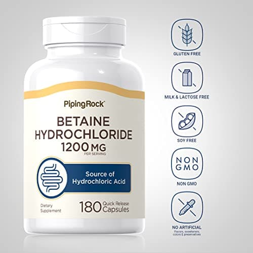 Piping Rock Betaine HCL Capsules | 1200mg | 180 Pills | Hydrochloride Supplement | Non-GMO, Gluten Free