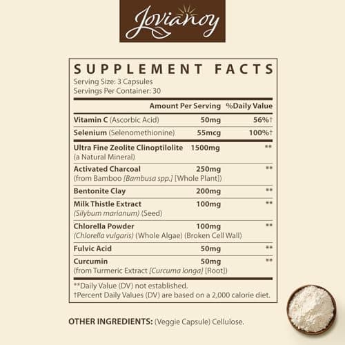 Jovianoy Zeolite Detox Capsules, Organic Activated Charcoal, Bentonite Clay, 1-2 µm Clinoptilolite, Maximum Absorption, Gut Liver Detox Cleanse Full Body for Women Men, 90 Capsules