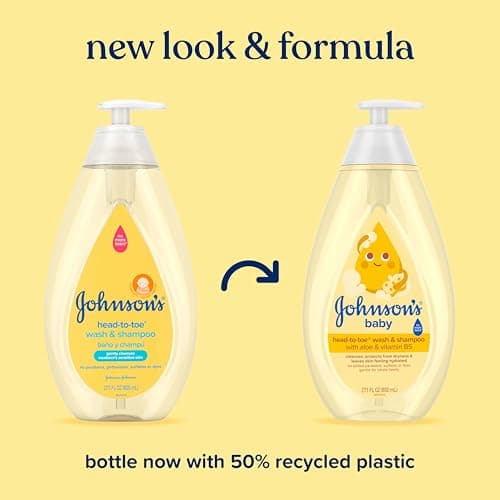 Johnson's Baby Head-To-Toe Baby Wash & Shampoo + Aloe & Vitamin B5, 2-in-1 Bath Wash Gently Cleanses Newborn's Delicate Skin & Hair, Hypoallergenic, No Added Parabens, Dyes & Sulfates, 27.1 fl. oz