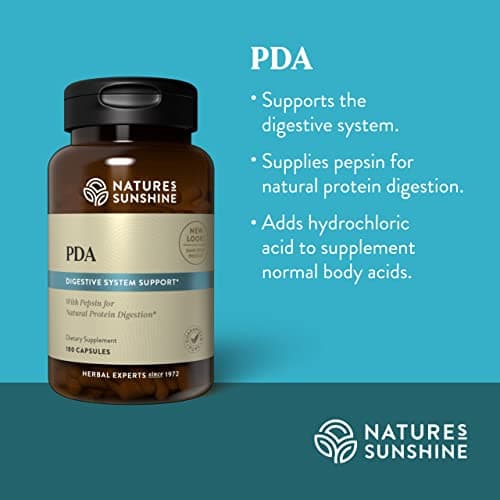 Nature's Sunshine PDA Combination, 180 Capsules | Hydrochloric Acid and Pepsin Supplement That Helps Break Down Proteins in the Digestive Tract