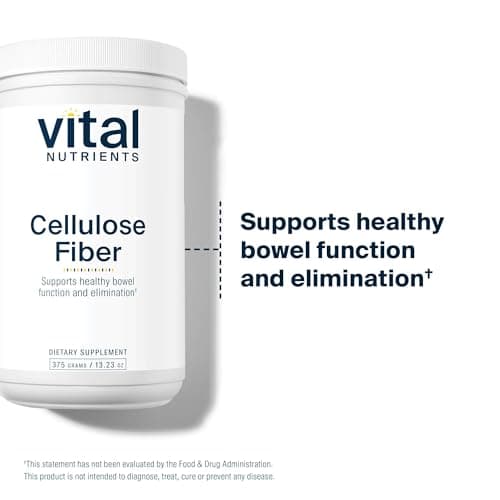 Vital Nutrients Cellulose Fiber Powder - 375g Cellulose Insoluble Fiber Powder - Fiber Supplement Powder Supports Healthy Bowel Function - Gluten, Dairy, Soy Free - Non-GMO - 60 Capsules