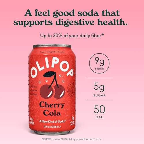 OLIPOP Prebiotic Soda Pop, Cherry Cola, Prebiotics, Botanicals, Plant Fiber, 12 fl oz can