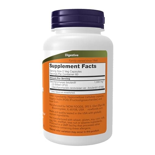 NOW Foods Supplements, Saccharomyces Boulardii, 5 Billion CFU Probiotic, 120 Veg Capsules