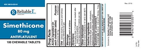 Reliable 1 Simethicone 80mg Anti-Gas 100 Peppermint Tablets (1 Bottle)