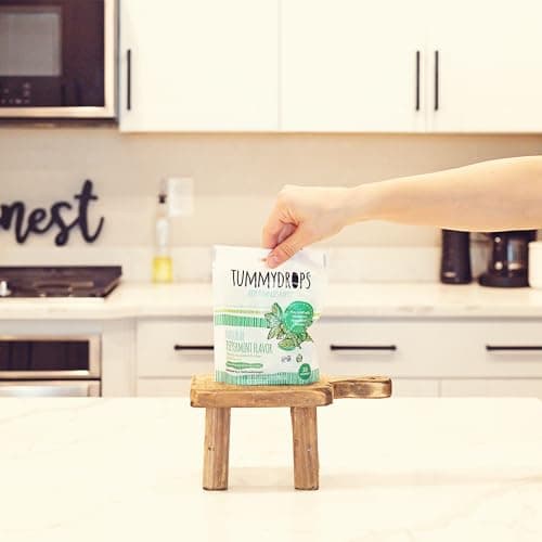 Tummydrops, Natural Peppermint, Gluten Free & Vegan, 33 Individually Wrapped Pure Peppermint Oil Lozenges Made with Organic Ingredients