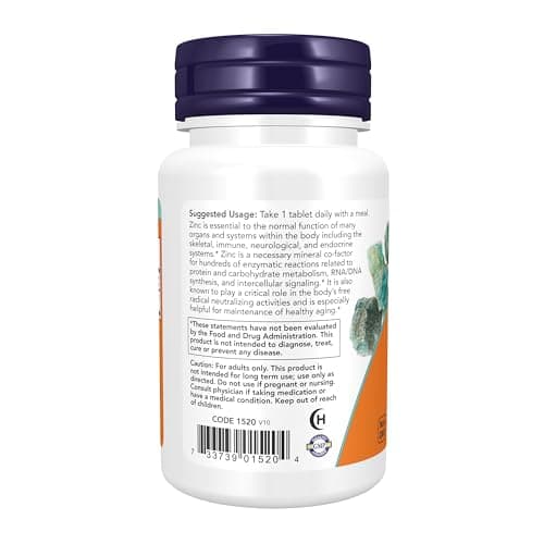 NOW Foods Supplements, Zinc (Zinc Gluconate) 50 mg, Supports Enzyme Functions*, Immune Support*, 100 Tablets