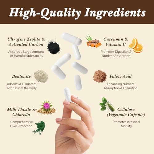 Jovianoy Zeolite Detox Capsules, Organic Activated Charcoal, Bentonite Clay, 1-2 µm Clinoptilolite, Maximum Absorption, Gut Liver Detox Cleanse Full Body for Women Men, 90 Capsules