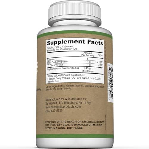 Premium Psyllium Husk Fiber Supplement 1450mg, 240 Capsules