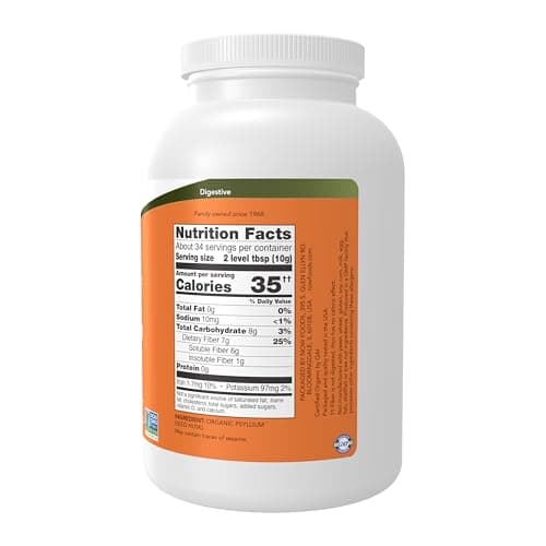NOW Foods Supplements, Whole Psyllium Husks, Certified Organic, Non-GMO Project Verified, Soluble Fiber, 12-Ounce