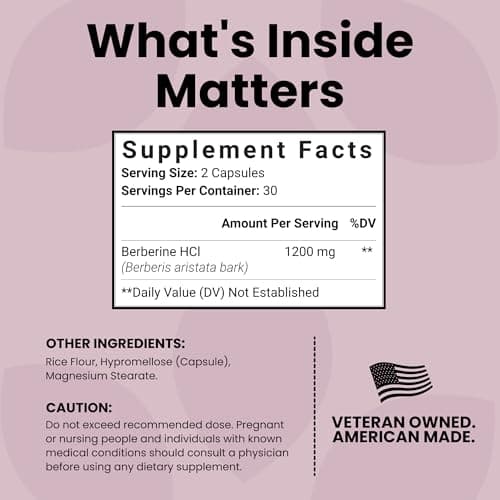 Luma Nutrition Berberine Supplement - Berberine HCL 1200mg Per Serving - Vegan, Gluten Free, Non-GMO - 60 Capsules