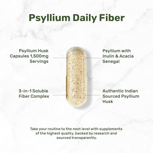 Psyllium Husk 1500mg Per Serving, 300 Capsules – 3 in 1 Fiber Supplement with Inulin & Acacia Complex – Natural Soluble Fiber, Supports Digestive Health* – Plant Based, Non-GMO