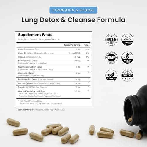 NutraChamps Mullein Leaf Extract for Lung Detox Extra Strength Lung Cleanse for Smokers, Mullein Capsules Lung Support Supplement for Respiratory Lung Health