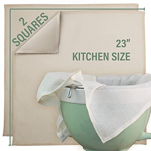 Organic Unbleached Cotton Cheesecloth – GOTS Certified Reusable Hemmed Muslin Straining Cloth for Cooking & Kitchen, 2 Squares, 23" x 23" (58 x 58 cm)