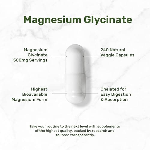 Deal Supplement Magnesium Glycinate 500mg, 240 Veggie Capsules | 100% Chelated for Easy Absorption | Essential Mineral Supplement | Non-GMO, Gluten-Free