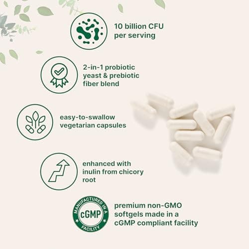 Micro Ingredients Saccharomyces Boulardii Probiotics 10 Billion CFU with Prebiotics, 240 Vegetarian Capsules | 2-in-1 Probiotic & Prebiotic Blend | Added Inulin from Chicory Root | Non-GMO