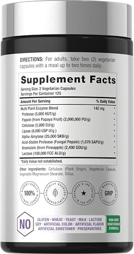 Horbäach Essential Digestive Enzymes | 250 Capsules | Powerful Enzyme Blend for Men & Women | Non-GMO & Gluten Free Supplement