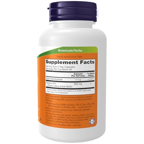 NOW Supplements, Slippery Elm (Ulmus rubra) 400 mg, Herbal Supplement, 100 Veg Capsules