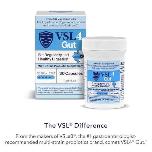 VSL4® Gut Daily Probiotics for Gut Health - 30B CFUs, Multi-Strain Digestive Support for Women & Men, Promotes Gut Balance & Regularity, Potent, Shelf-Stable Probiotic Supplement, 30 Capsules