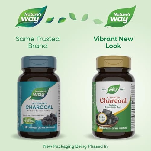 Nature's Way Activated Charcoal Supplement Gluten-Free 100 Capsules (Packaging May Vary)