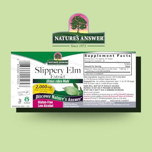 Nature's Answer Slippery Elm | Super Concentrated Herbal Supplement | Promotes Healthy Hair & Skin | Aids in Digestion | Kosher, No Gluten & Low Alcohol 2oz