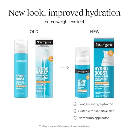 Neutrogena Hydro Boost Hyaluronic Acid Face Moisturizer with Broad Spectrum SPF 50 Sunscreen, Non-Greasy, Fragrance Free Daytime Facial Moisturizer to Hydrate & Soothe Dry Skin, 1.7 fl. oz