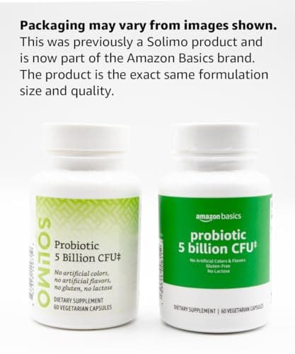 Amazon Basics Probiotic, 5 Billion CFU, No Artificial Colors & Flavors, Gluten-Free, 60 Vegetarian Capsules (Previously Solimo)