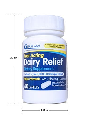 guardian Dairy Relief Fast Acting Caplets, 9000 FCC, Lactose Intolerance Pills, Lactase Enzyme (360CT (Bottles))