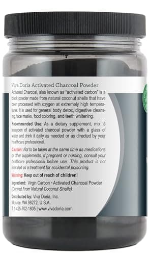 Viva Doria Virgin Activated Charcoal Powder, Coconut Shell Derived, Food Grade, 16 Oz