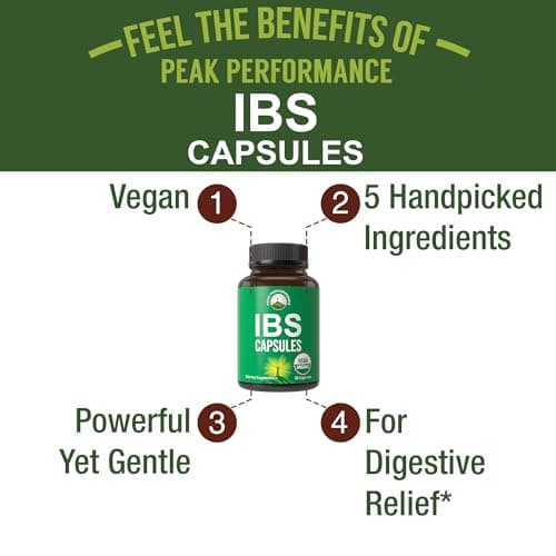 USDA Organic IBS Capsules for Relief, Ingestion, Bloating, Gas - Irritable Bowel Supplement with 5 Handpicked Organic Ingredients - Peppermint Oil, Sea Buckthorn, Fennel Seed, Rosemary Leaf, Basil
