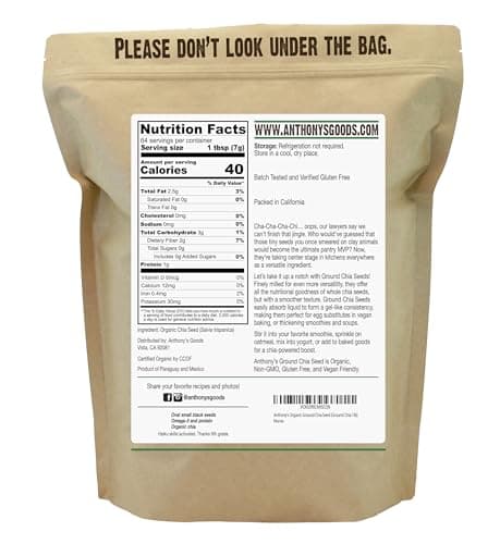 Anthony's Organic Ground Chia Seed, 1 lb, Finely Ground, Cold Milled, Gluten Free, Non GMO