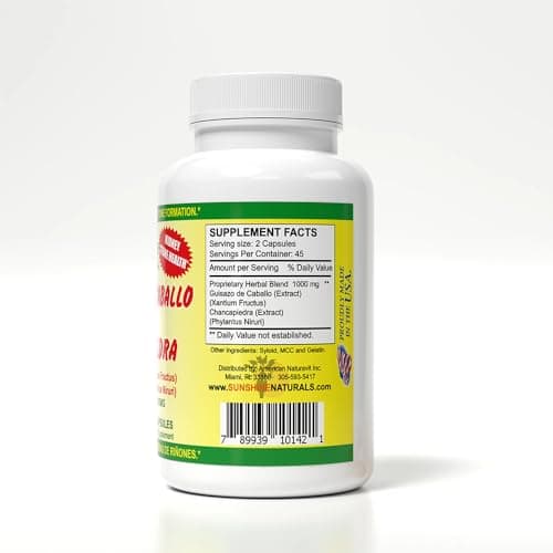 Sunshine Naturals Chanca Piedra with Guisazo de Caballo, Traditional Stone Breaker Herb, Kidney and Urinary Tract Support Supplement, 1000 mg Proprietary Blend, 90 Capsules