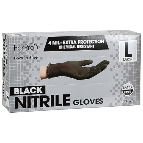 ForPro Professional Collection Disposable Nitrile Gloves, Chemical Resistant, Powder-Free, Latex-Free, Non-Sterile, Food Safe, 4 Mil, Black, Large, 100-Count