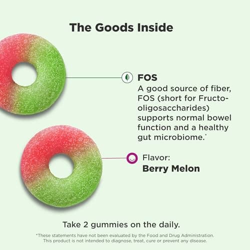 Olly Fiber Gummy Rings, 5G Fos Prebiotic Fiber, Digestive Health Supplement,* Strawberry Watermelon Flavored, 25 Day Supply - 50 Count