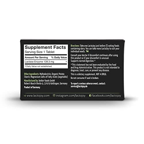 LactoJoy Lactase Pills 14,500 I 80 Pieces I Powerful Lactase Enzymes for Lactose Intolerance I Ultra Pure Lactase for Improved Digestion I No Silicon Dioxide, No Artificial Flavors, No Sucralose