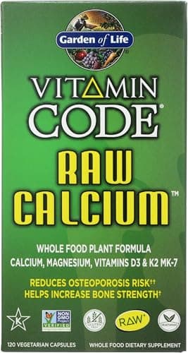 Garden of Life Raw Calcium Supplement for Women and Men - Vitamin Code Made from Whole Foods with Magnesium, K2, Vitamin D3 and Vitamin C plus Probiotics for Digestion, 120 Capsules
