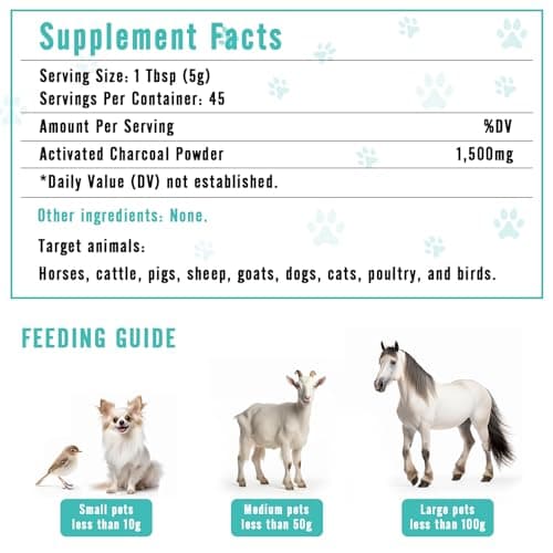 Activated Charcoal for Dogs, Cats, and All Pets, Charcoal for Dogs Poisoning, Digestive Health, Gas & Liver Support, Non-GMO, Gluten Free,3.53oz(Powder)