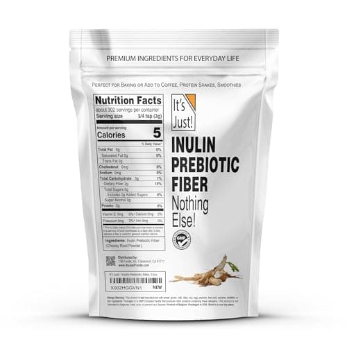 It's Just! - Inulin Prebiotic Fiber, Water Soluble, Chicory Root Powder, Promotes Gut Health, Made in USA, Product of Belgium, Vegan/Keto Friendly