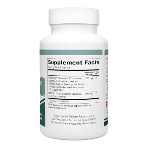 Wellness Resources Quercetin Phytosome 250 mg with Luteolin 100 mg, Mast Cell Stabilizer & Natural Histamine Support for Seasonal Allergies, NAD Support and Neuroprotective Supplement (60 Capsules)