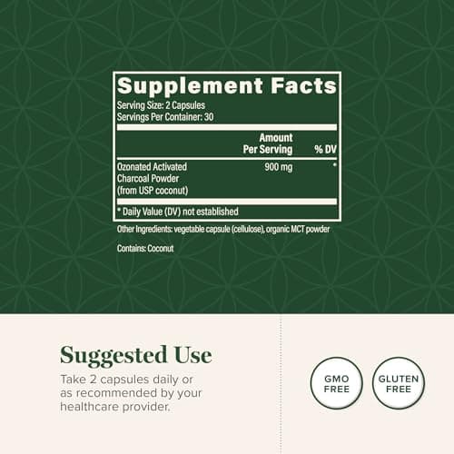Global Healing Center - Ozonated Activated Charcoal Powder - Advanced Digestive Detox that Adsorbs Internal Unwanted Compounds - Helps Relieve Occasional Gas Discomfort - 60 Activated Charcoal Pills