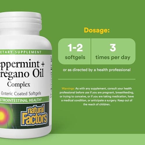 Natural Factors - Peppermint & Oregano Oil Complex, Support for Gastrointestinal Health, 60 Soft Gels
