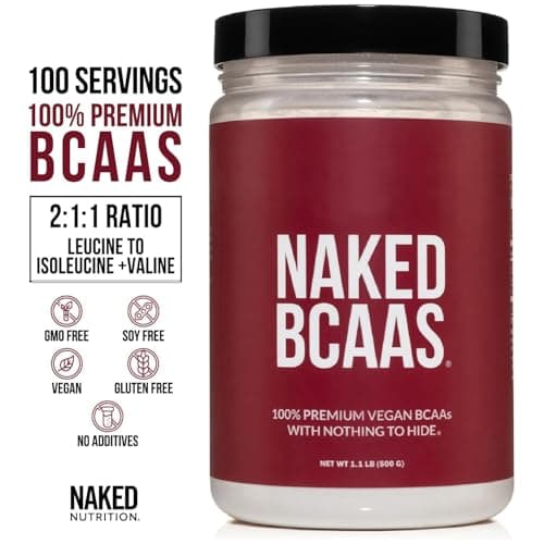 NAKED BCAAs Amino Acids Powder, Only 1 Ingredient, Pure 2:1:1 Formula, Vegan Unflavored Branched Chain Amino Acids, Instantized All Natural BCAA Supplement - 500 Grams, 100 Servings