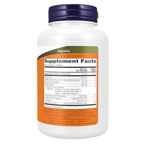 NOW Foods Supplements, Super Enzymes, Formulated with Bromelain, Ox Bile, Pancreatin and Papain, 180 Tablets
