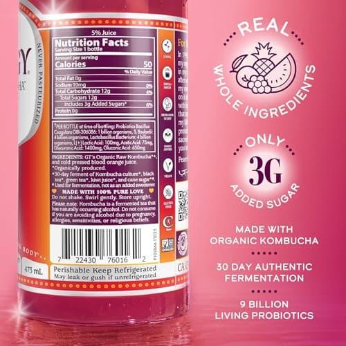 SYNERGY The Real Kombucha - Blood Orange - 16 fl oz Bottle - Raw Probiotic Drink for Gut Health and Immune Support