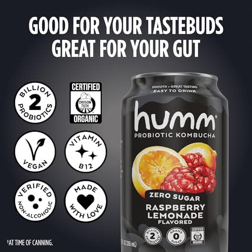 Humm Probiotic Kombucha Zero Sugar Variety Pack, No Refrigeration Needed, Keto Friendly, Organic, Vegan, Gluten Free, 12oz Cans (16 Pack)