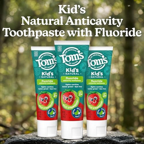 Tom's of Maine Fluoride Kids Toothpaste, Natural Toothpaste, Dye Free, No Artificial Preservatives, Silly Strawberry, 5.1 oz. 3-Pack (Packaging May Vary)